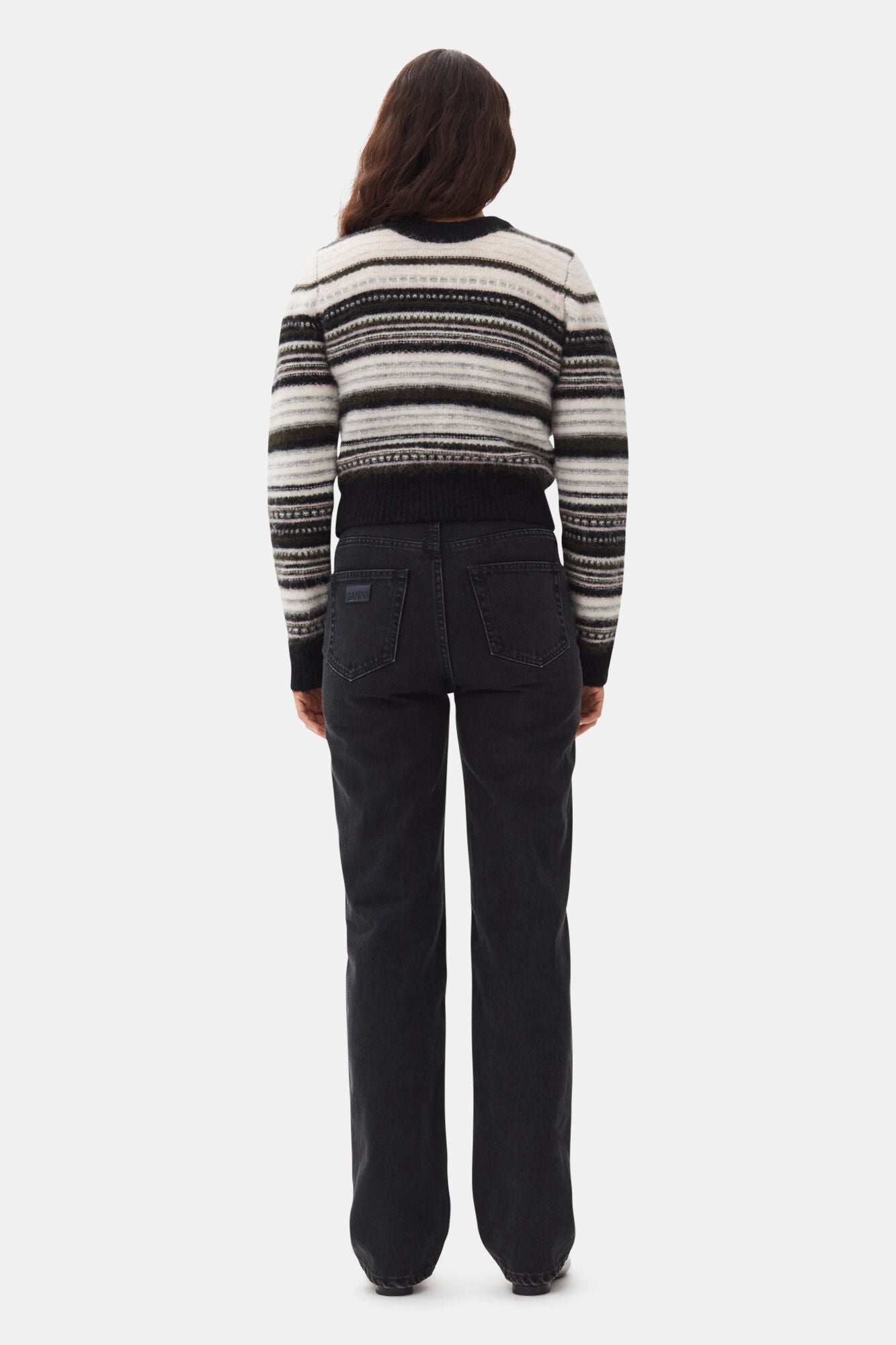 Pull à col rond et rayures en laine - Black