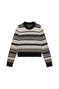 Pull à col rond et rayures en laine - Black