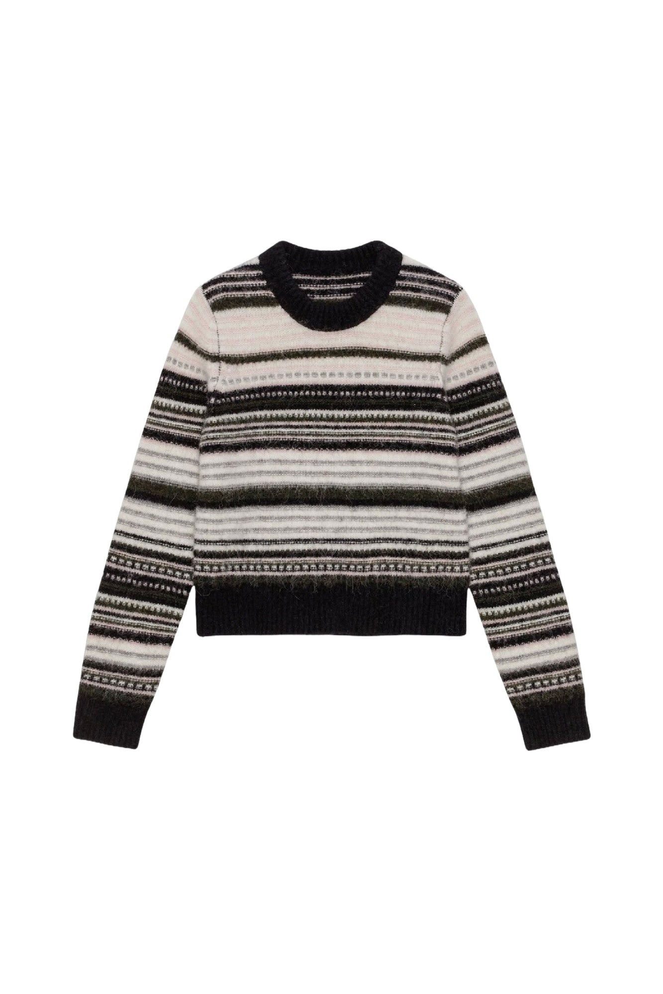 Pull à col rond et rayures en laine - Black
