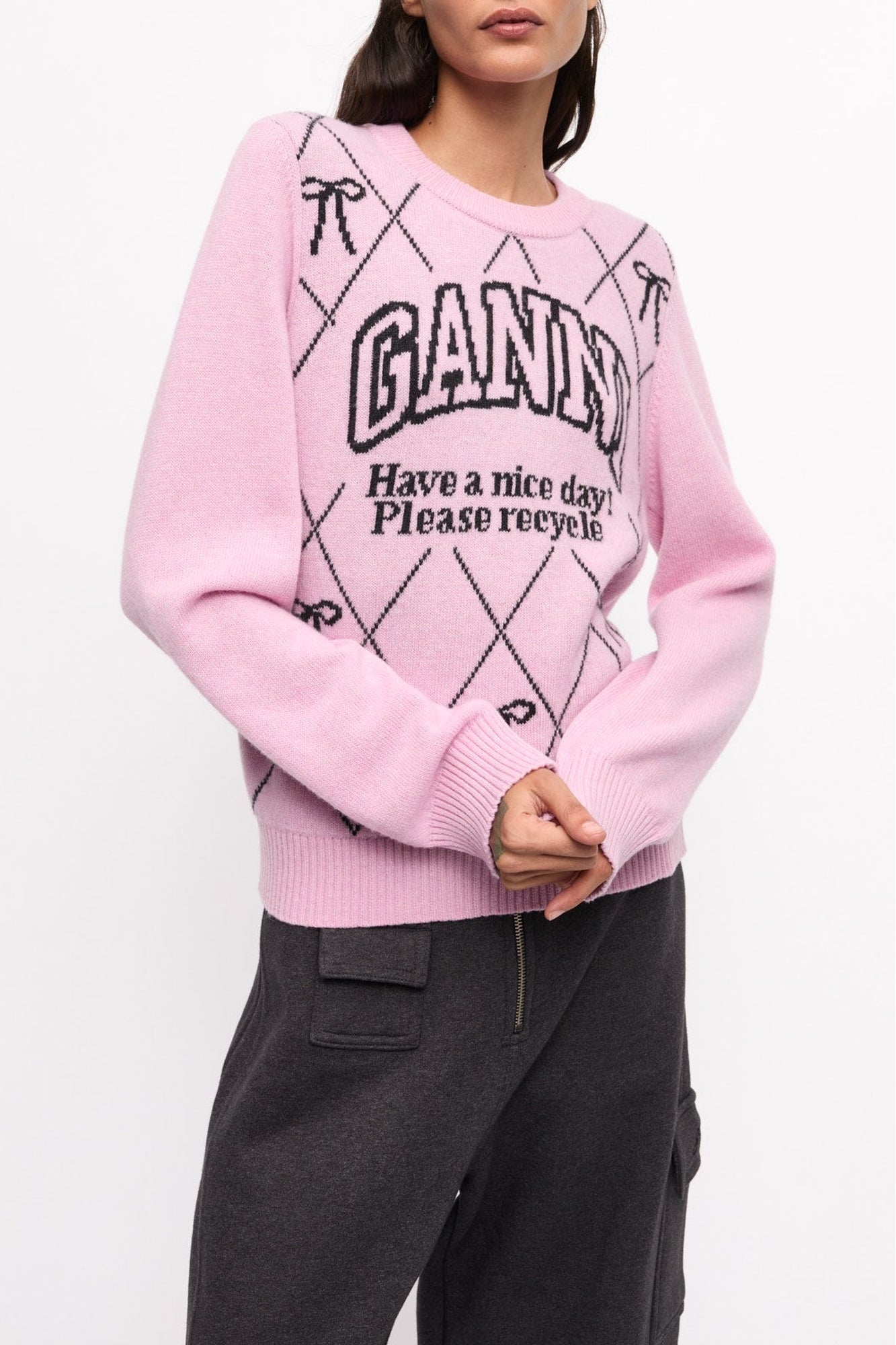 Pull à col rond en laine mélangé - Mauve Chalk
