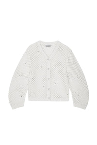 Cardigan pointelle avec strass en coton - Egret