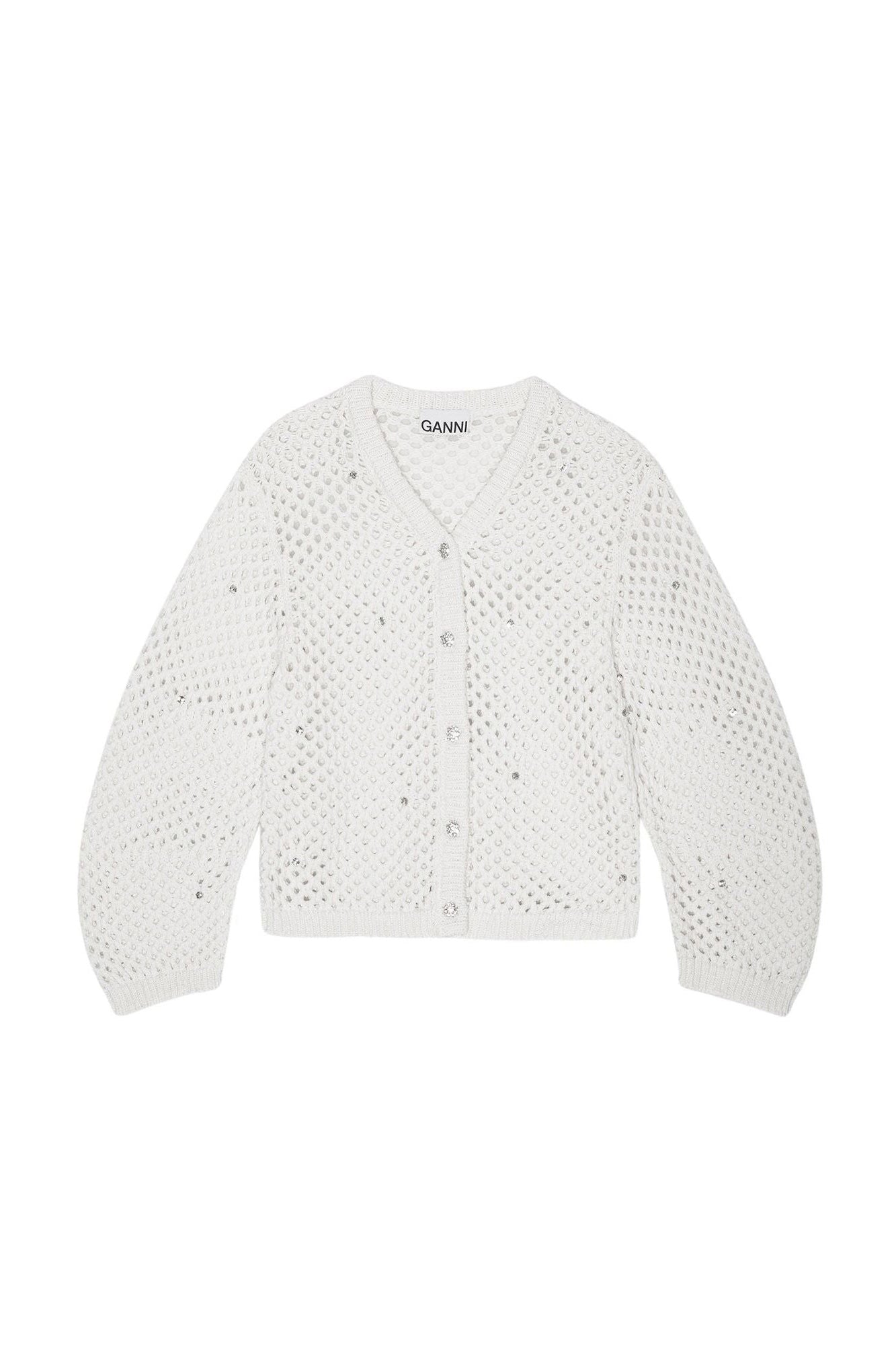 Cardigan pointelle avec strass en coton - Egret
