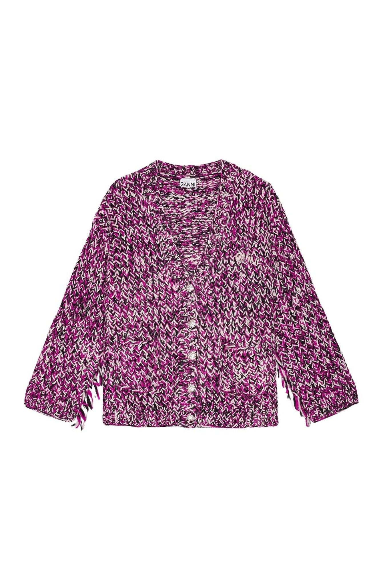 Cardigan tricoté avec franges en laine - Boysenberry