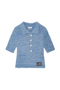 Knitted denim polo shirt - Light Indigo
