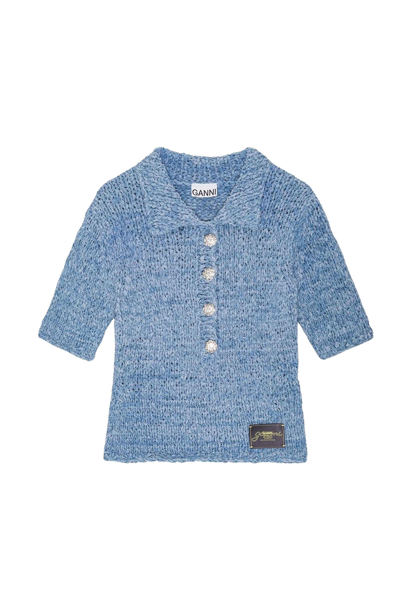Knitted denim polo shirt - Light Indigo