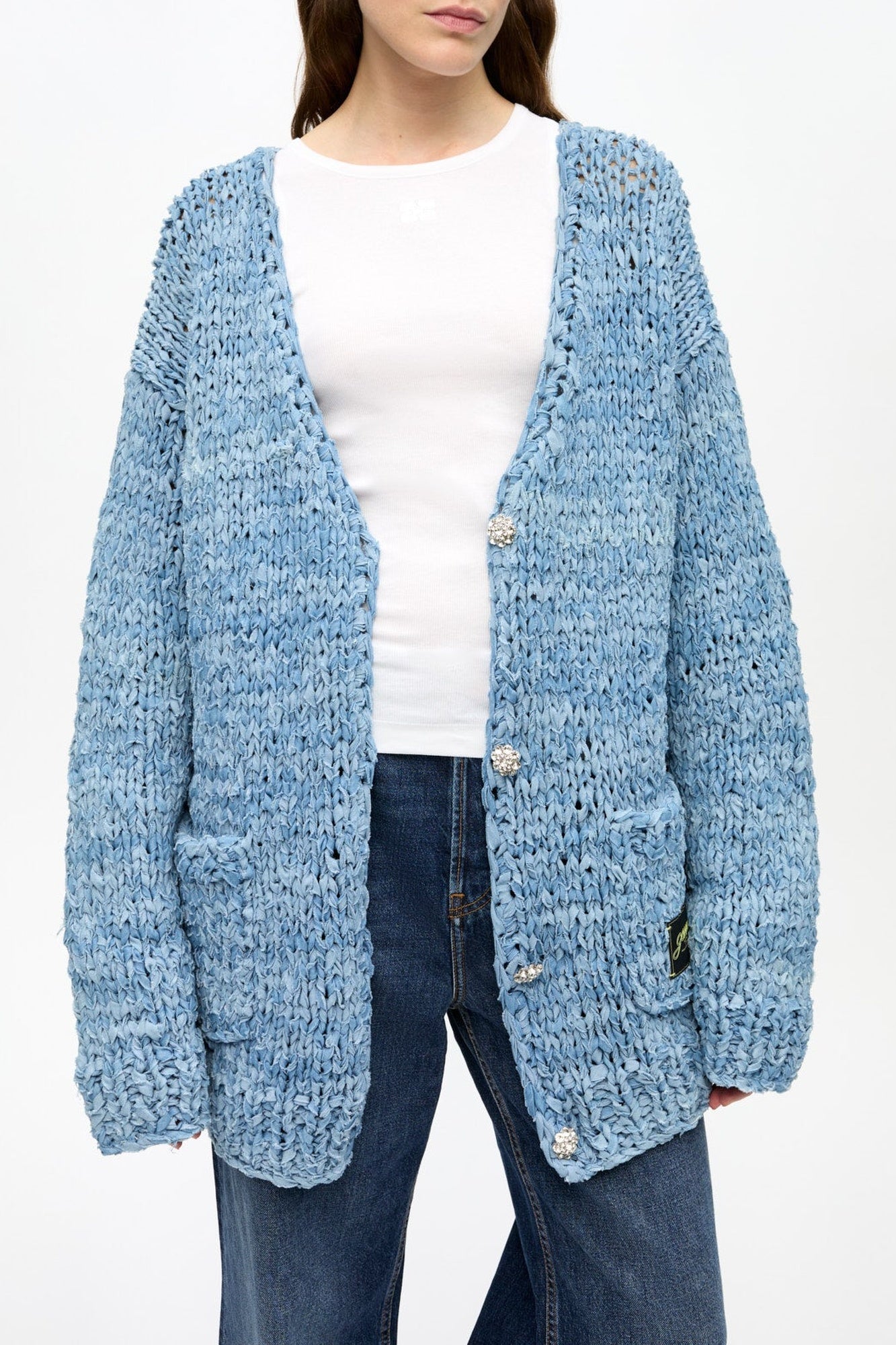 Knitted denim cardigan - Light Indigo