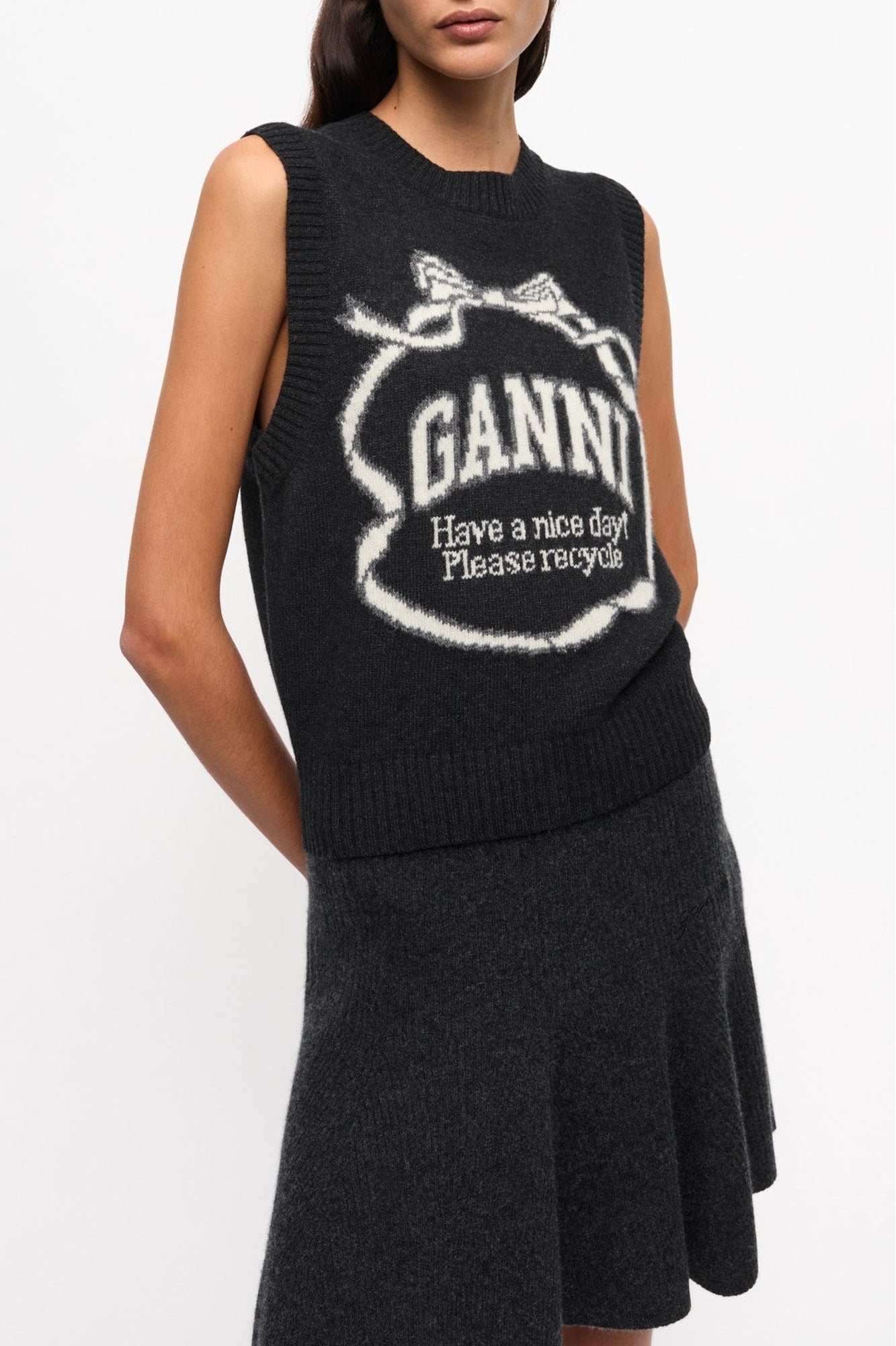 Pull sans manches à motif graphique de nœud en laine - Phantom