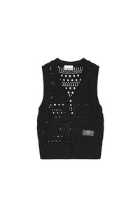 Pull sans manches en crochet avec lacets à nouer - Black