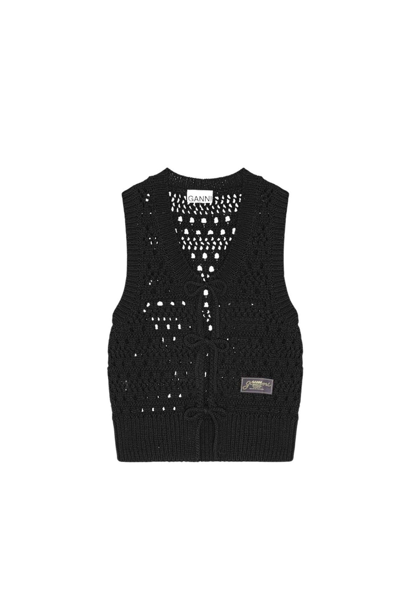 Pull sans manches en crochet avec lacets à nouer - Black