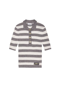 Striped rib knit polo shirt - Egret