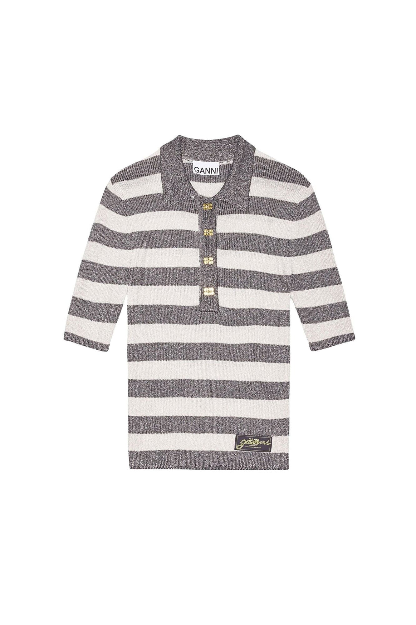 Striped rib knit polo shirt - Egret