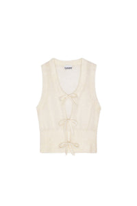 Pull sans manches à nouer en laine - Egret