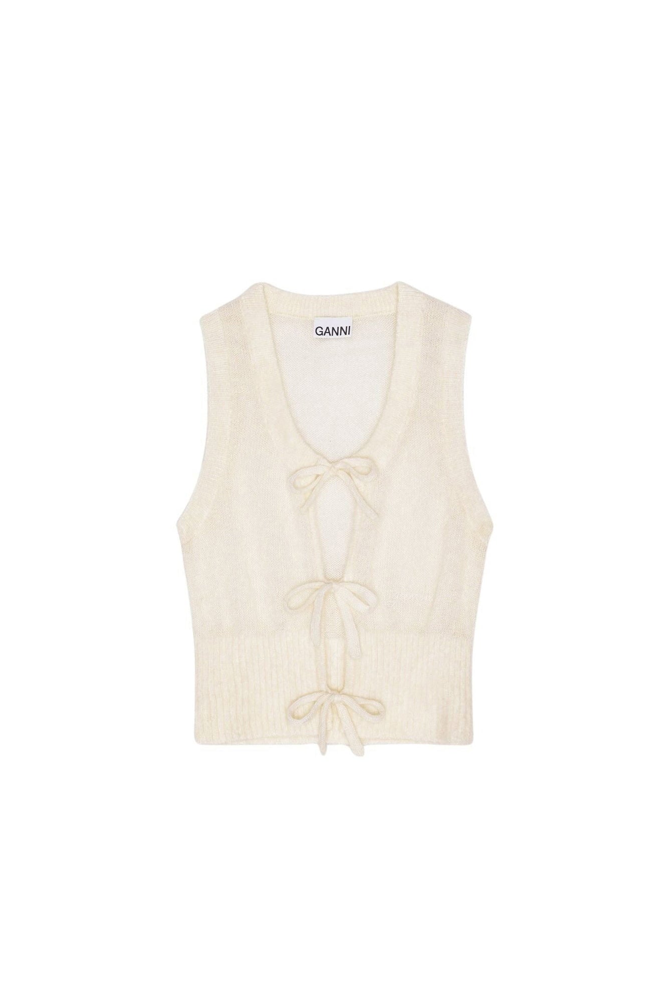 Pull sans manches à nouer en laine - Egret