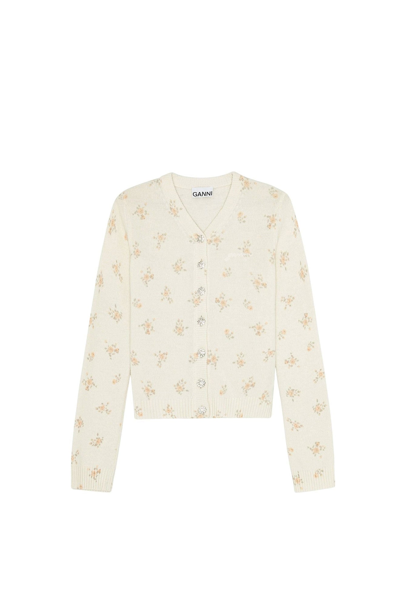 Cardigan imprimée en laine mélangé - Antique White