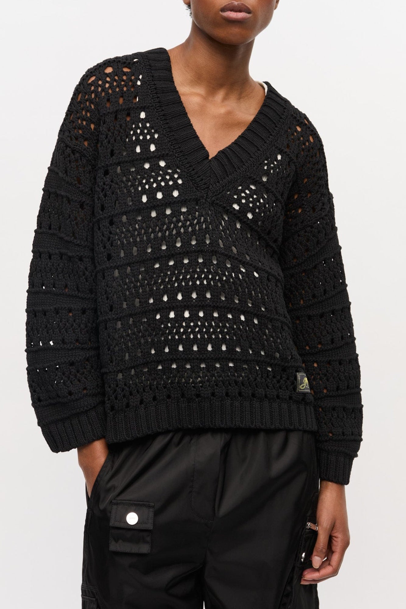 Pull à col V en crochet - Black