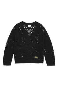 Pull à col V en crochet - Black