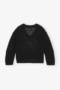 Pull à col V en crochet - Black
