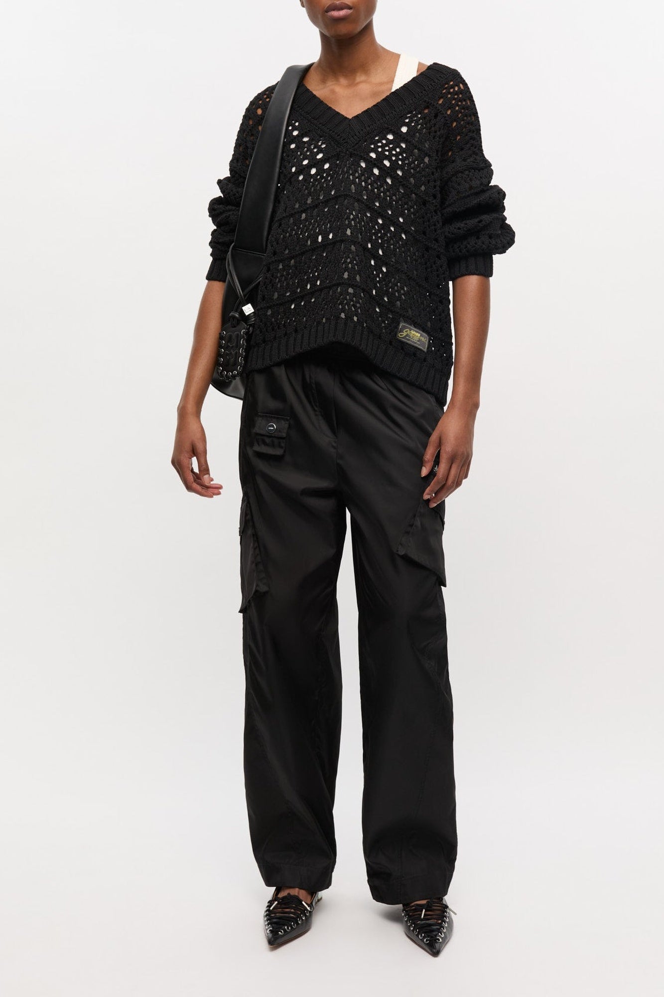 Pull à col V en crochet - Black