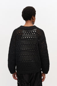 Pull à col V en crochet - Black