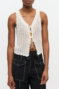 Gilet pointelle en maille - Egret