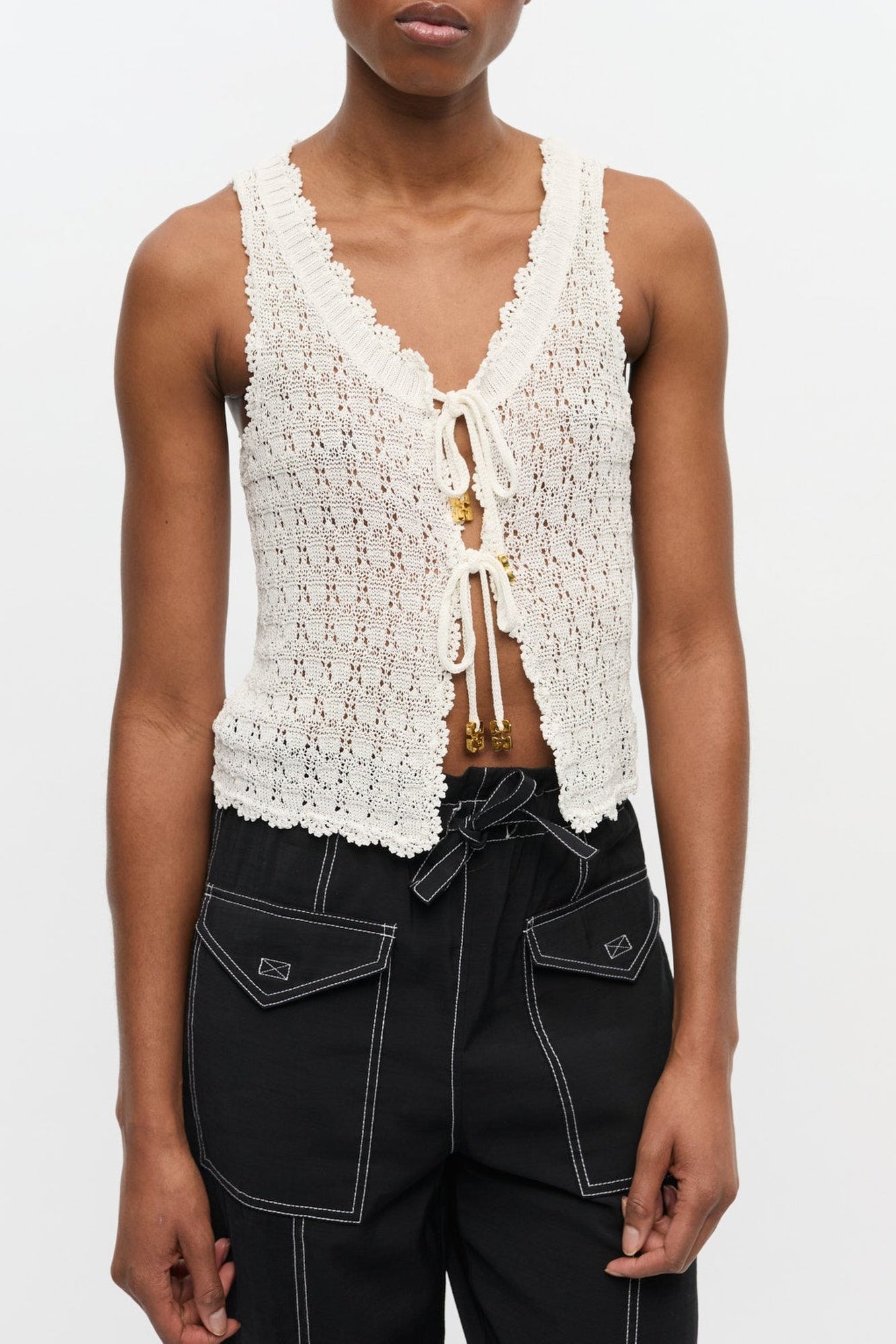 Gilet pointelle en maille - Egret