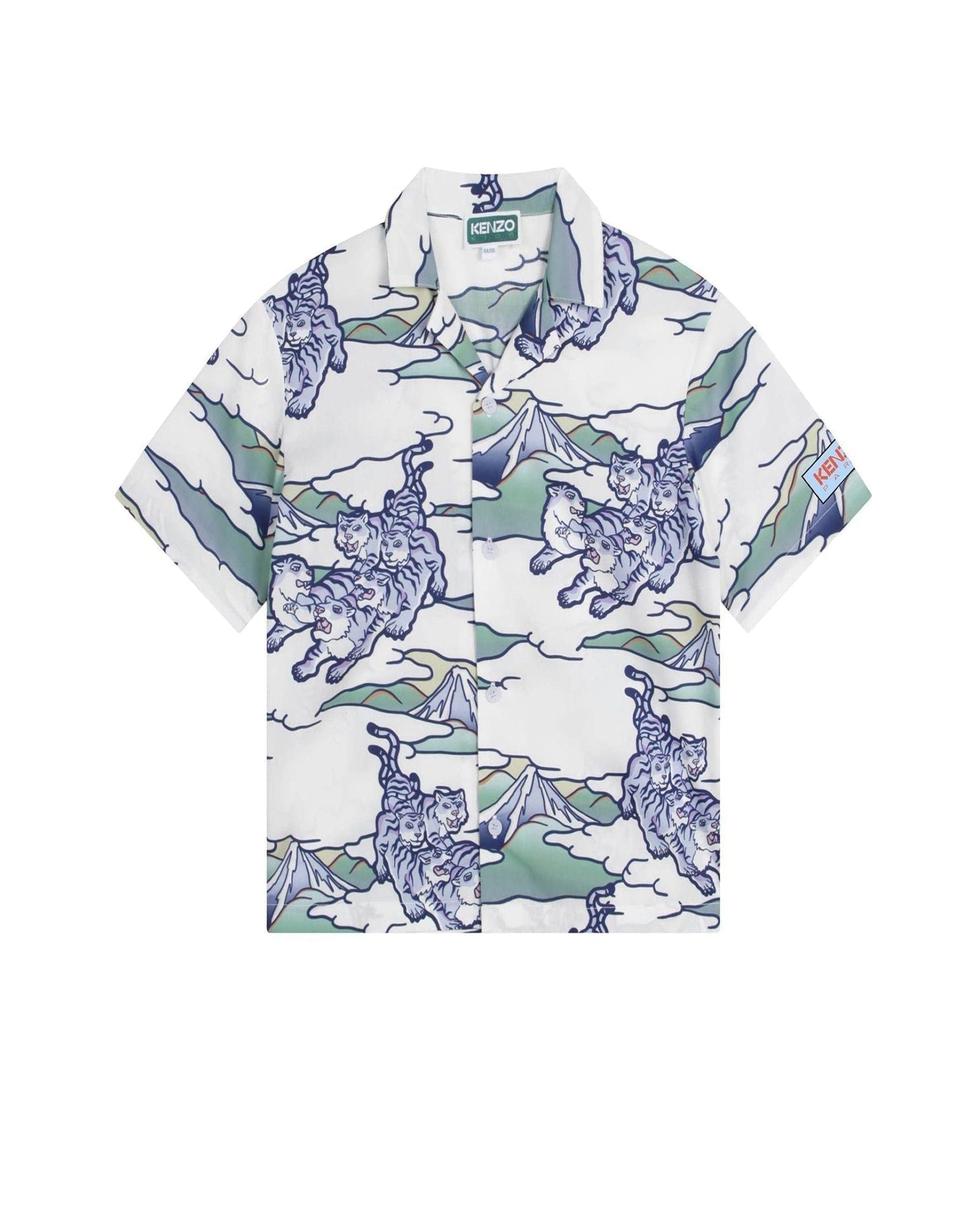 Cotton printed short-sleeved shirt - Glacier blue