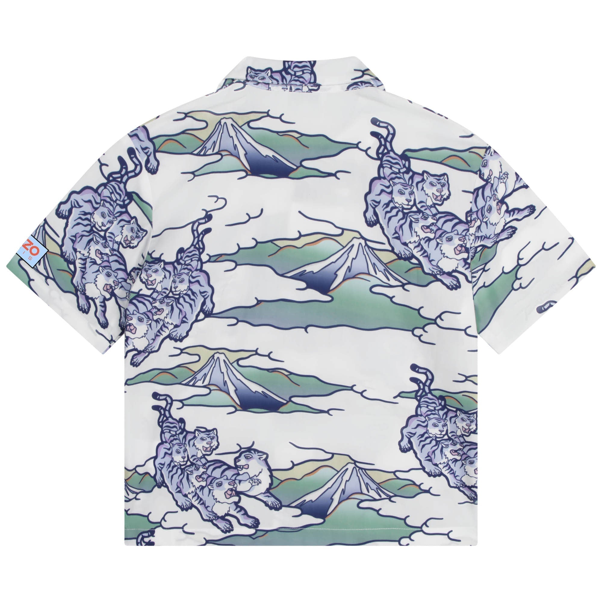 Cotton printed short-sleeved shirt - Glacier blue