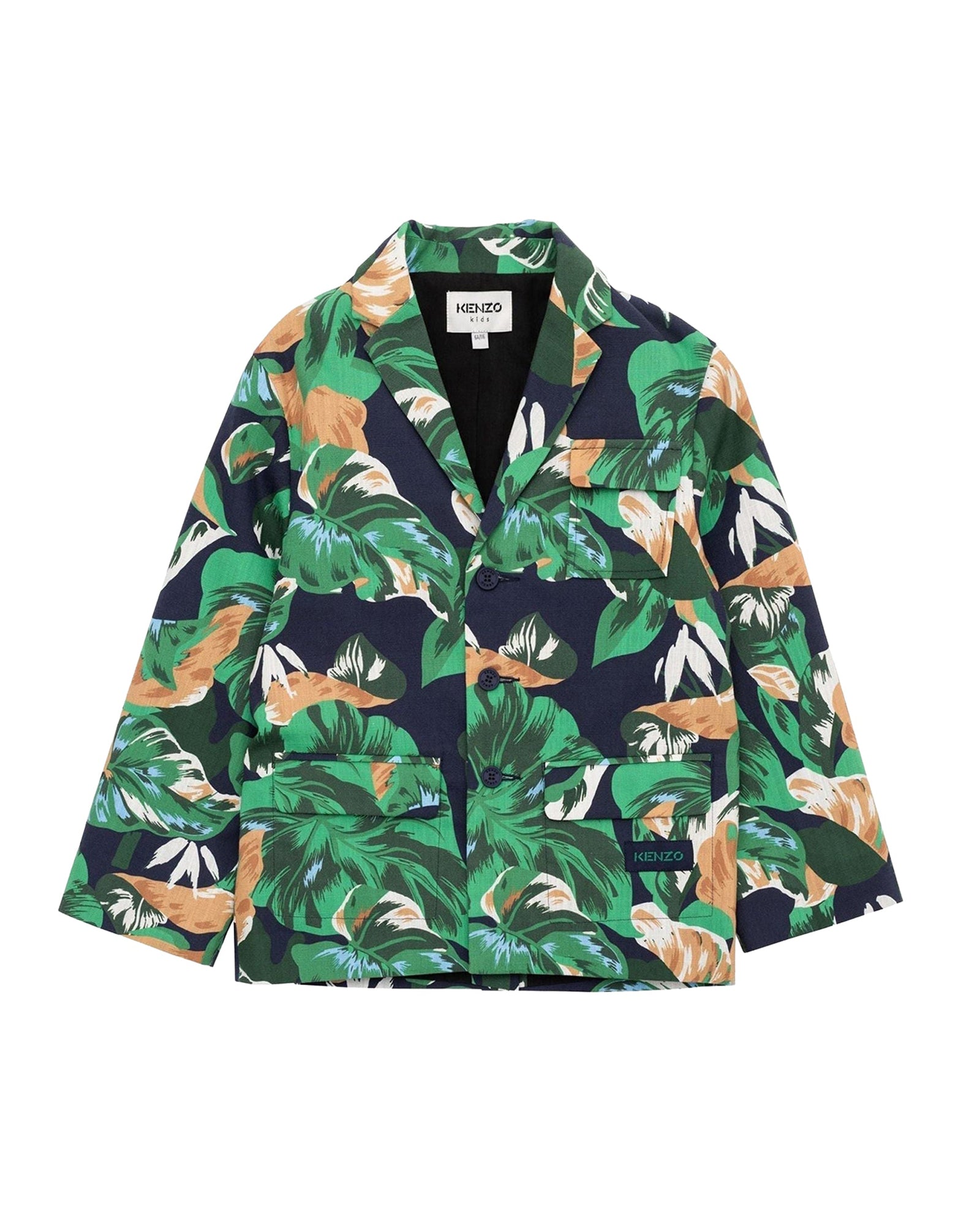Cotton leaf print blazer jacket - Indigo Blue
