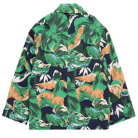 Cotton leaf print blazer jacket - Indigo Blue