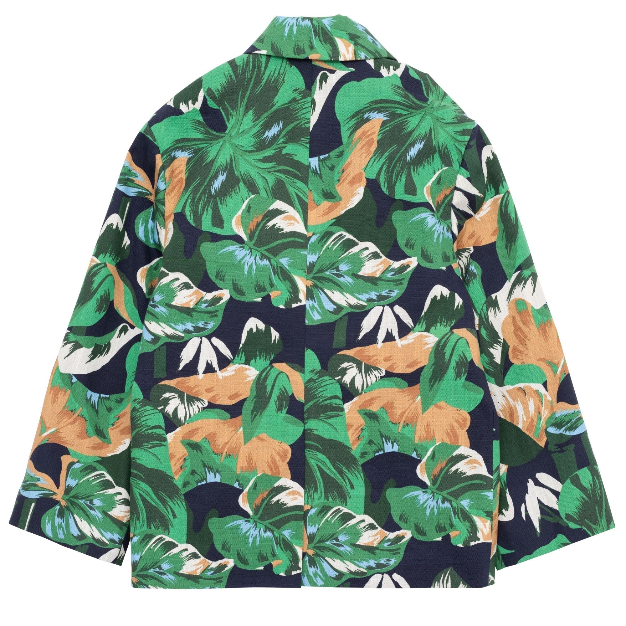 Cotton leaf print blazer jacket - Indigo Blue