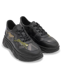Sneakers fermeture lacets boy en cuir - Black