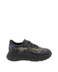 Sneakers fermeture lacets boy en cuir - Black