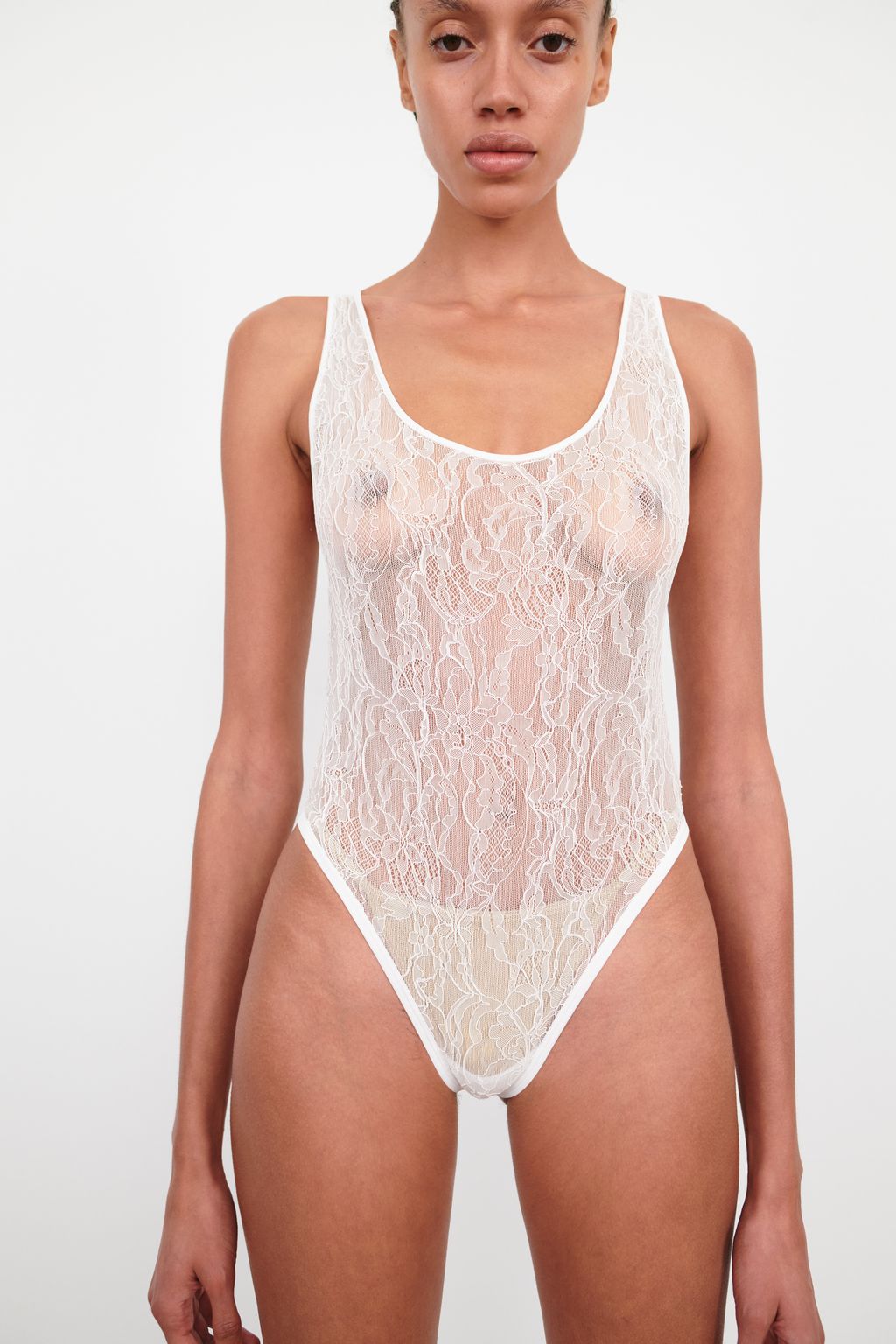 Lace Tank Bodysuit - White