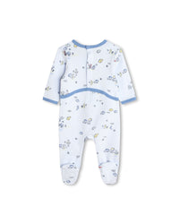 Ensemble pyjama bavoir et bonnet en coton - Ciel
