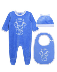 Ensemble pyjama bavoir et bonnet en coton - Airforce blue