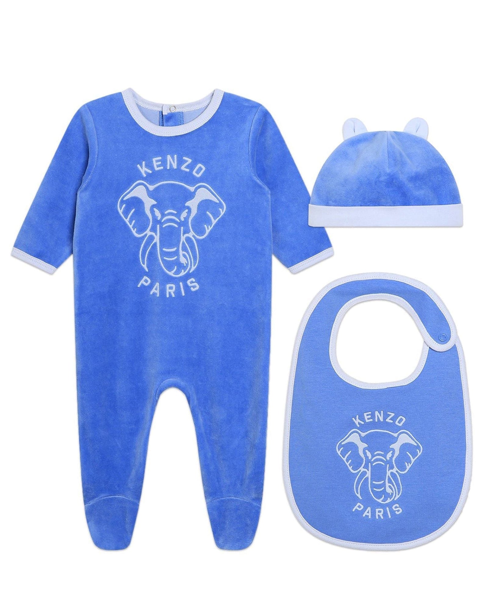 Ensemble pyjama bavoir et bonnet en coton - Airforce blue