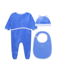 Ensemble pyjama bavoir et bonnet en coton - Airforce blue