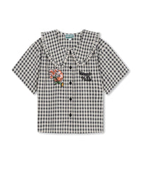Chemise à manches courtes en vichy - Ecru gris