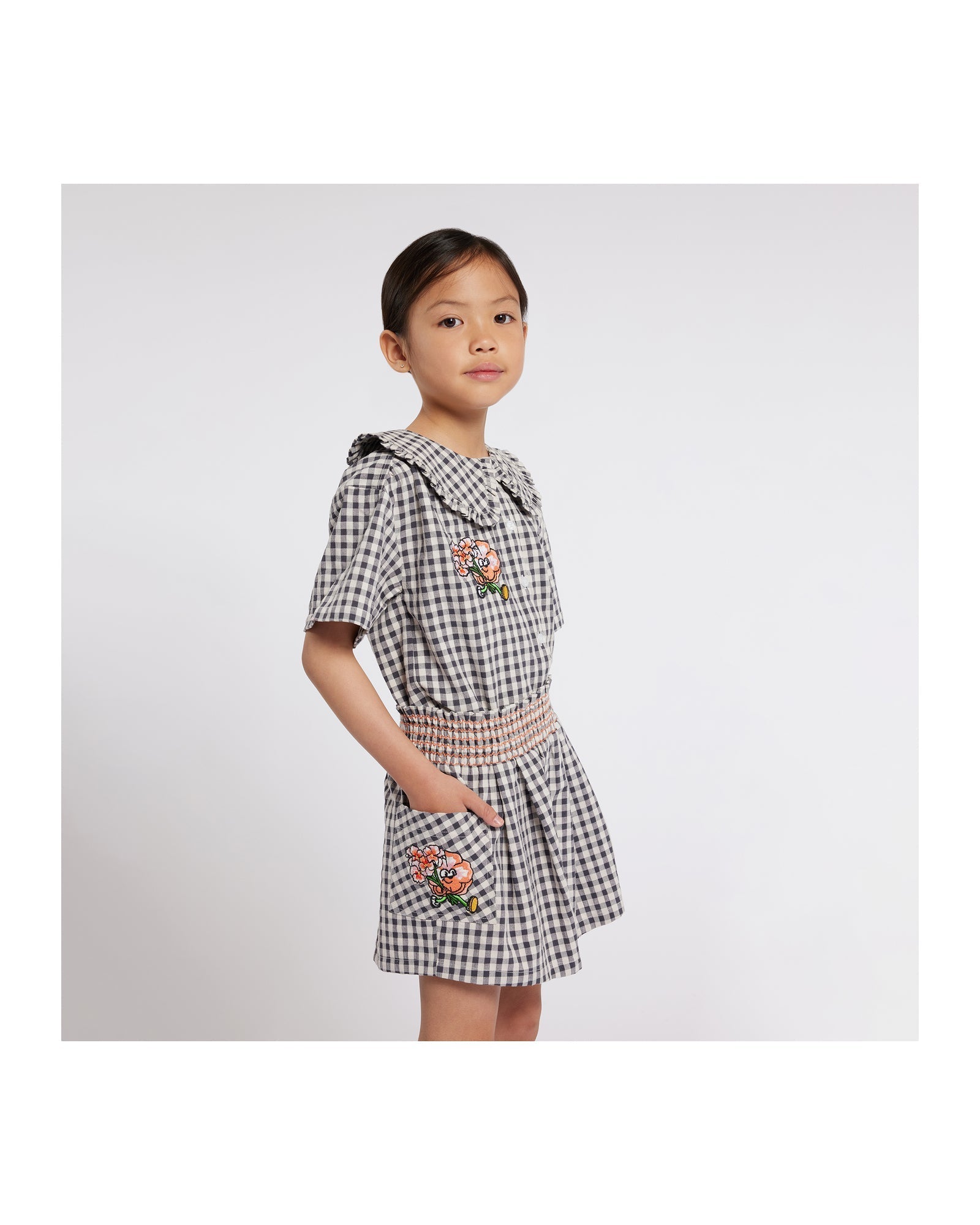 Chemise à manches courtes en vichy - Ecru gris