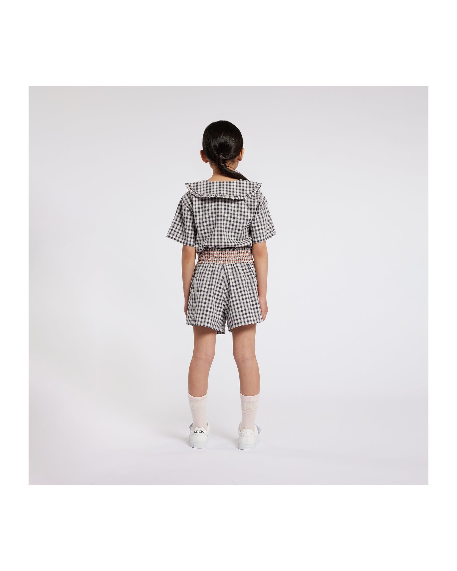 Chemise à manches courtes en vichy - Ecru gris