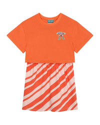 Cotton striped t-shirt dress - Poppy Red