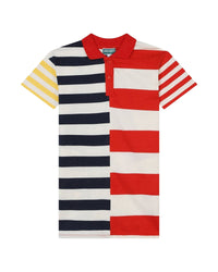 Robe polo à rayures en coton - Rouge Vermillon