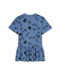 Robe en coton - Bleu tablier