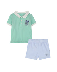 Ensemble polo et short avec logo en coton - Vert Tendre