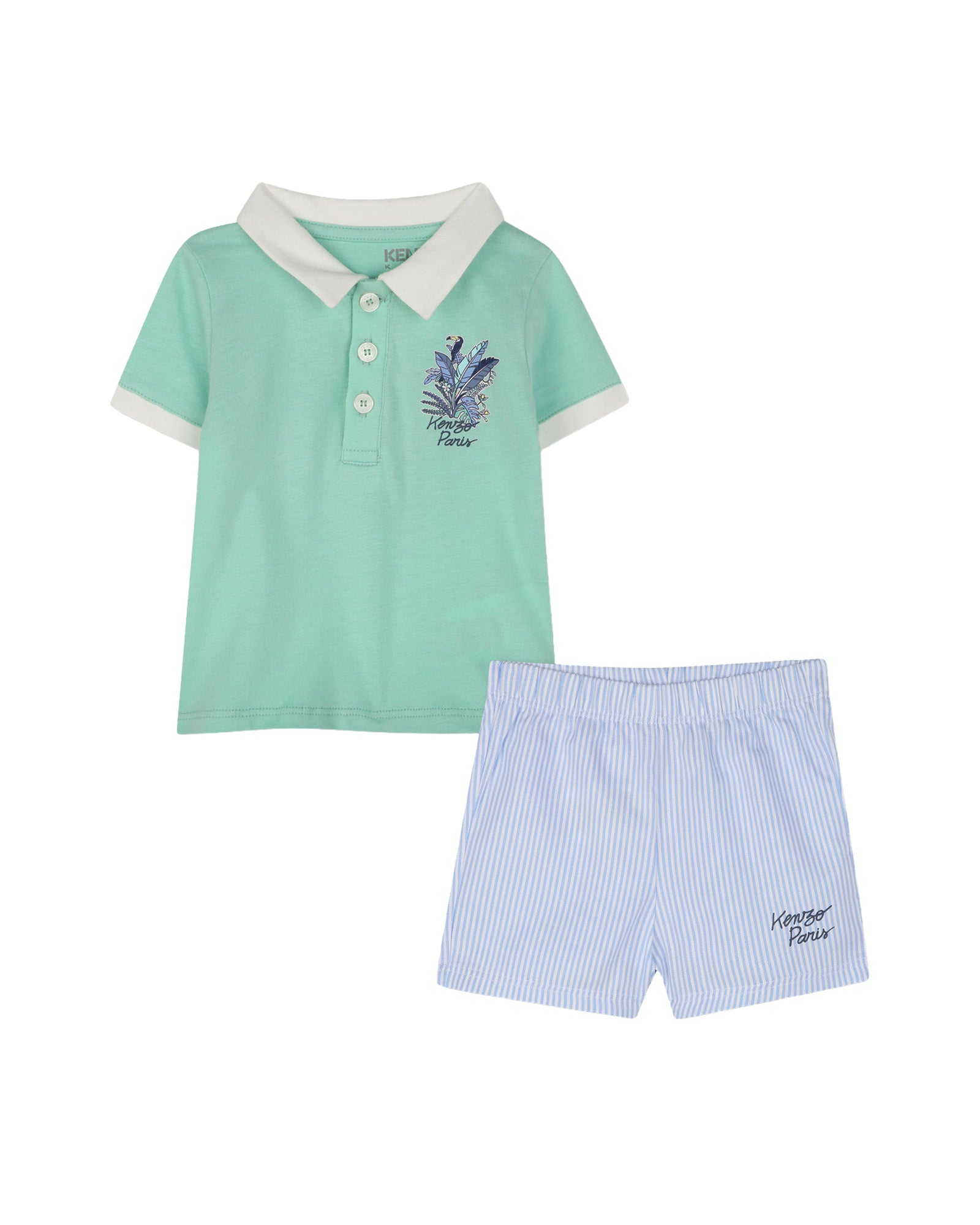Ensemble polo et short avec logo en coton - Vert Tendre