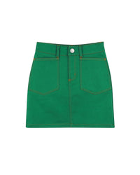 Short cotton topstitched skirt - Loden