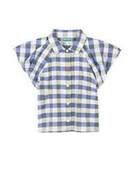 Blouse à carreaux volantée en coton - Wave Blue