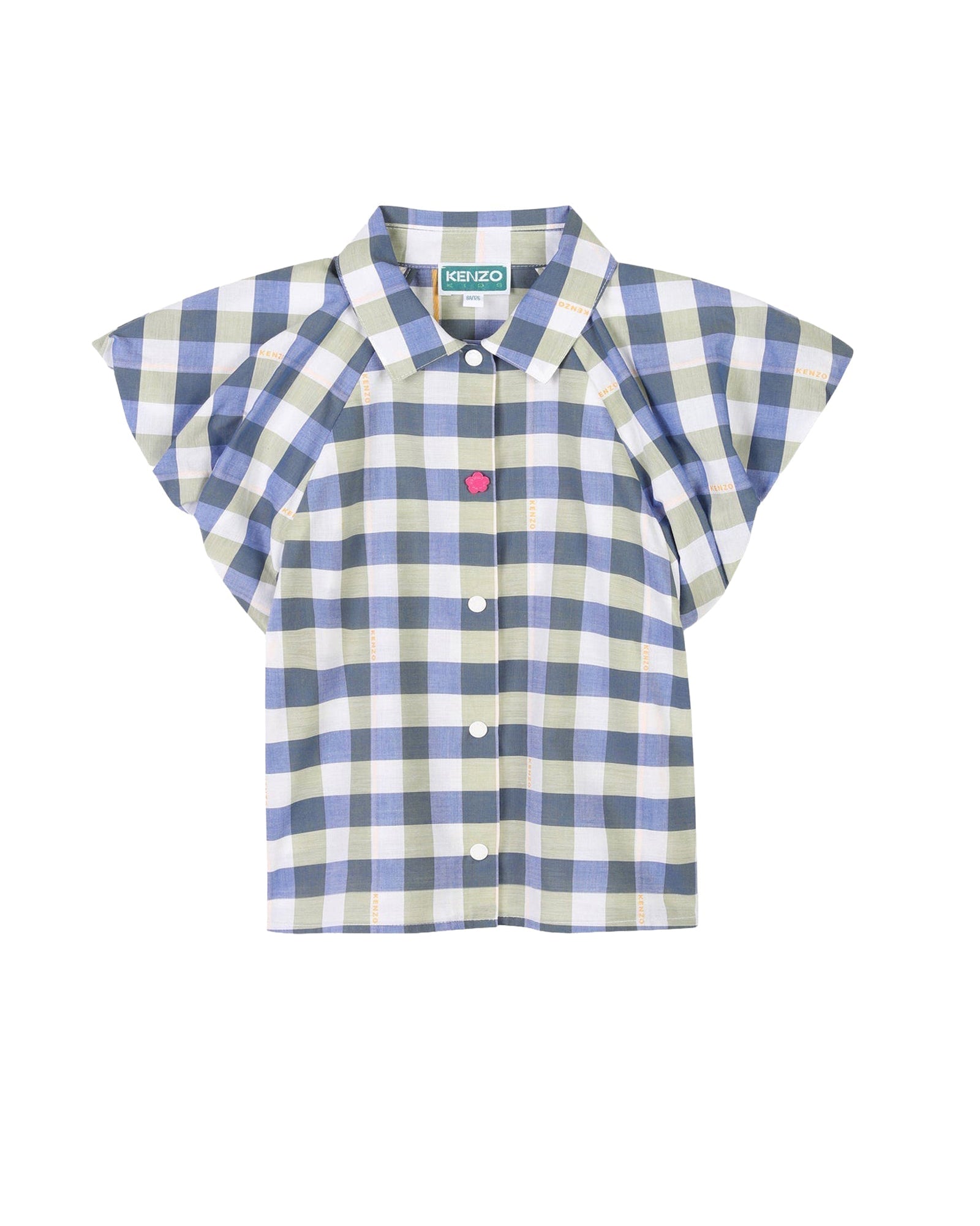 Blouse à carreaux volantée en coton - Wave Blue