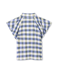 Blouse à carreaux volantée en coton - Wave Blue