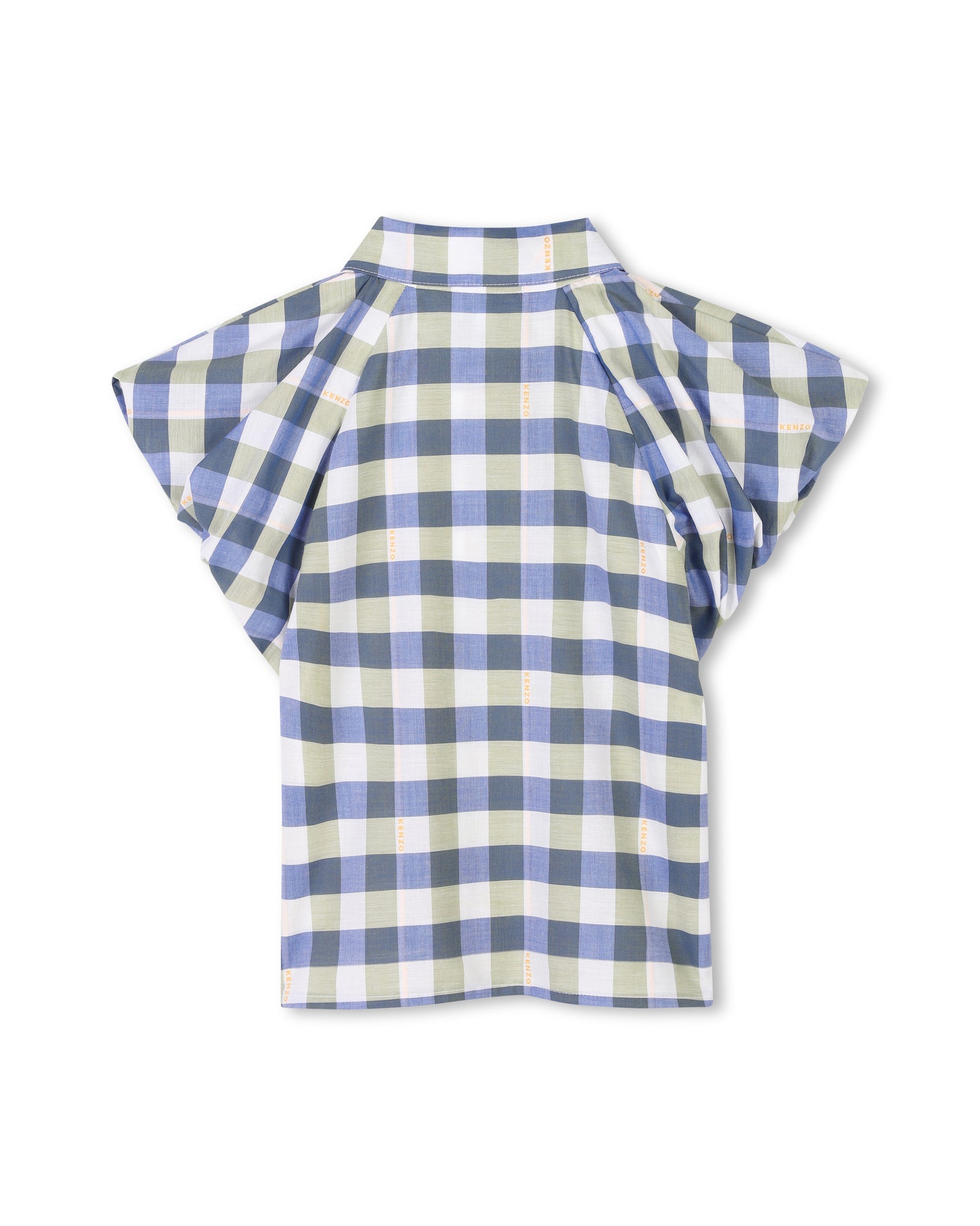 Blouse à carreaux volantée en coton - Wave Blue